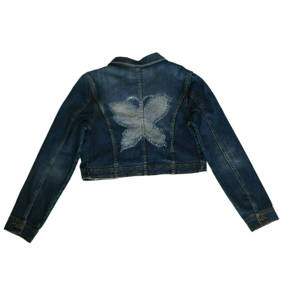 Switch USA Women's Blue Denim Butterfly Design Cropped Jean Jacket Size XL - Picture 3 of 10